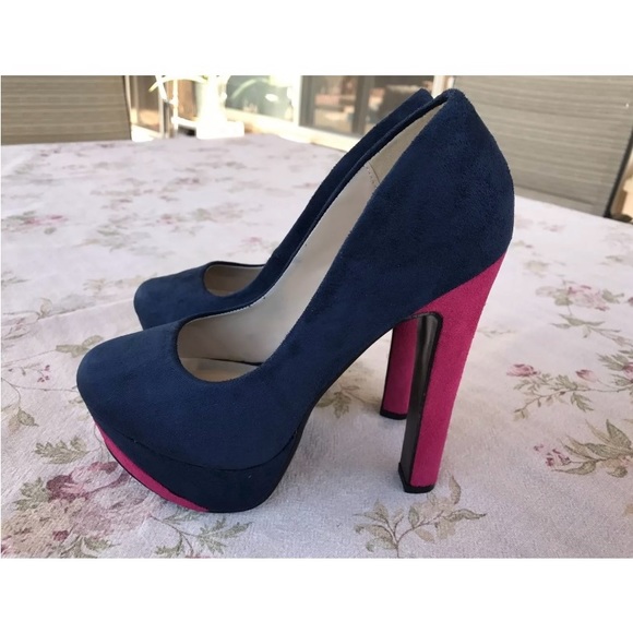 Speed Limit 98 Shoes - Womens Shoes Size 6 Faux Suede Platform Pump Heels in Navy Pink Colorblock NIB